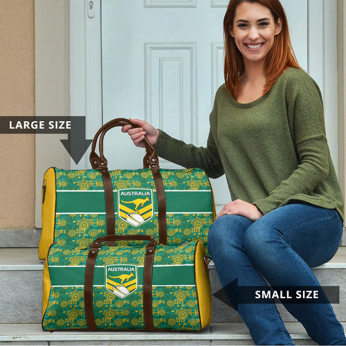Australia Rugby Kangaroo Travel Bag Green Gold Aboriginal Dot Geometry