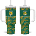 Australia Rugby Kangaroo Tumbler With Handle Green Gold Aboriginal Dot Geometry