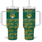Australia Rugby Kangaroo Tumbler With Handle Green Gold Aboriginal Dot Geometry