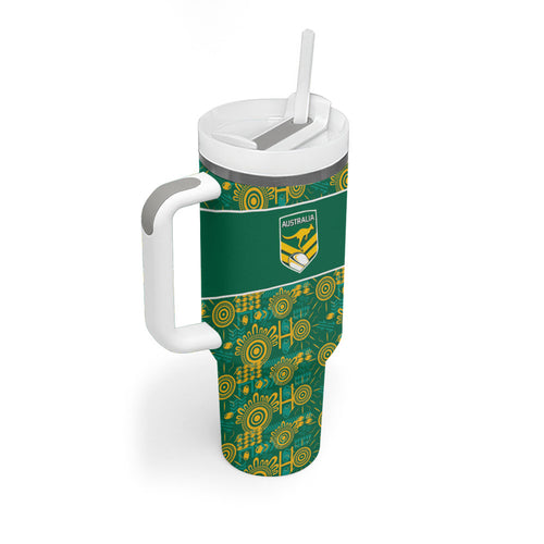 Australia Rugby Kangaroo Tumbler With Handle Green Gold Aboriginal Dot Geometry