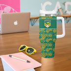 Australia Rugby Kangaroo Tumbler With Handle Green Gold Aboriginal Dot Geometry