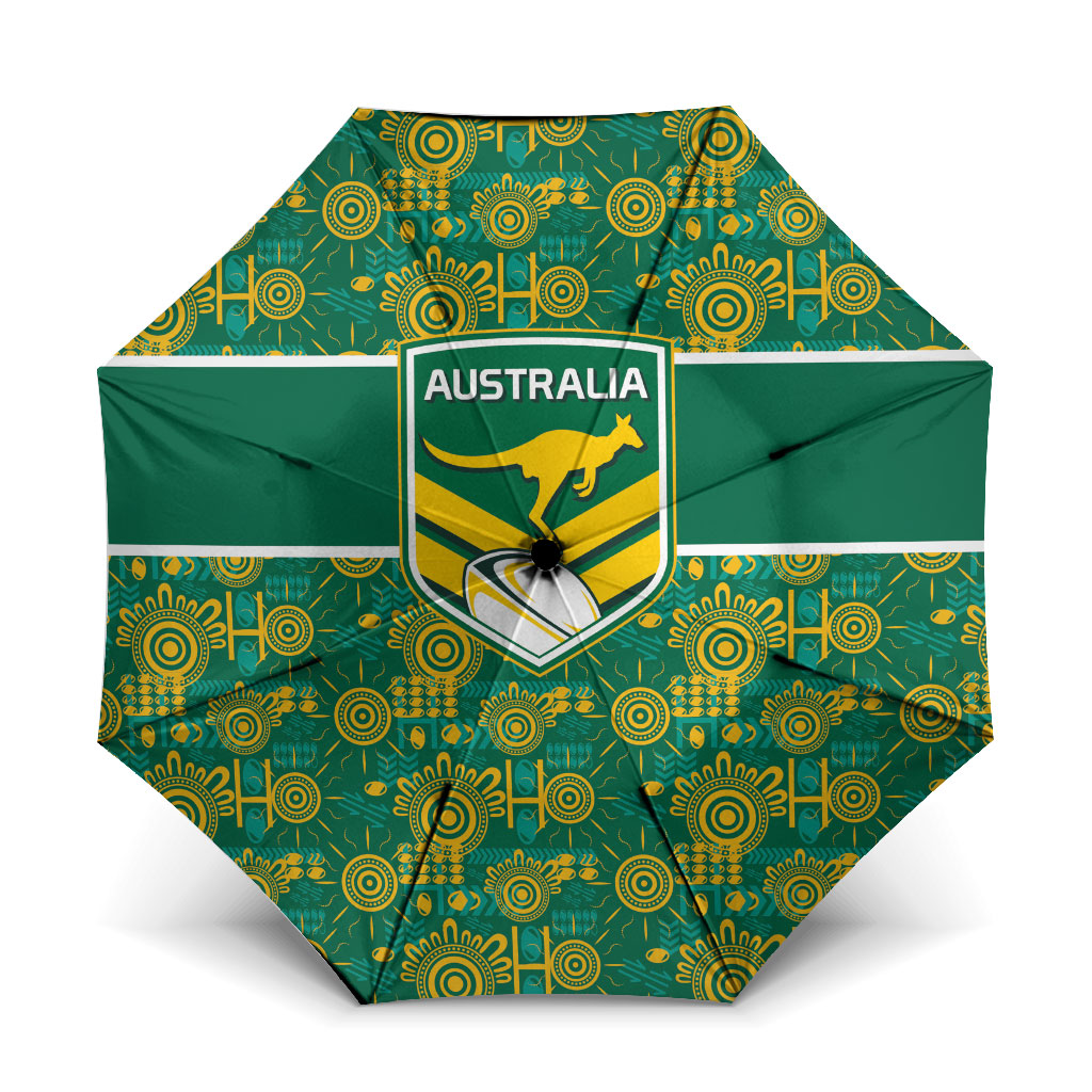 Australia Rugby Kangaroo Umbrella Green Gold Aboriginal Dot Geometry
