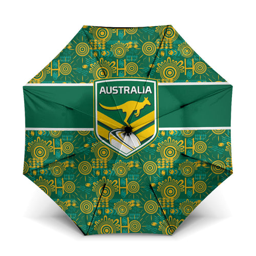 Australia Rugby Kangaroo Umbrella Green Gold Aboriginal Dot Geometry