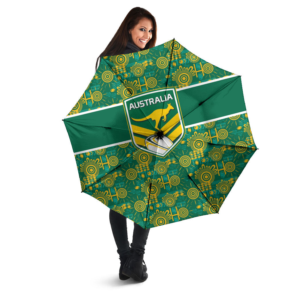 Australia Rugby Kangaroo Umbrella Green Gold Aboriginal Dot Geometry