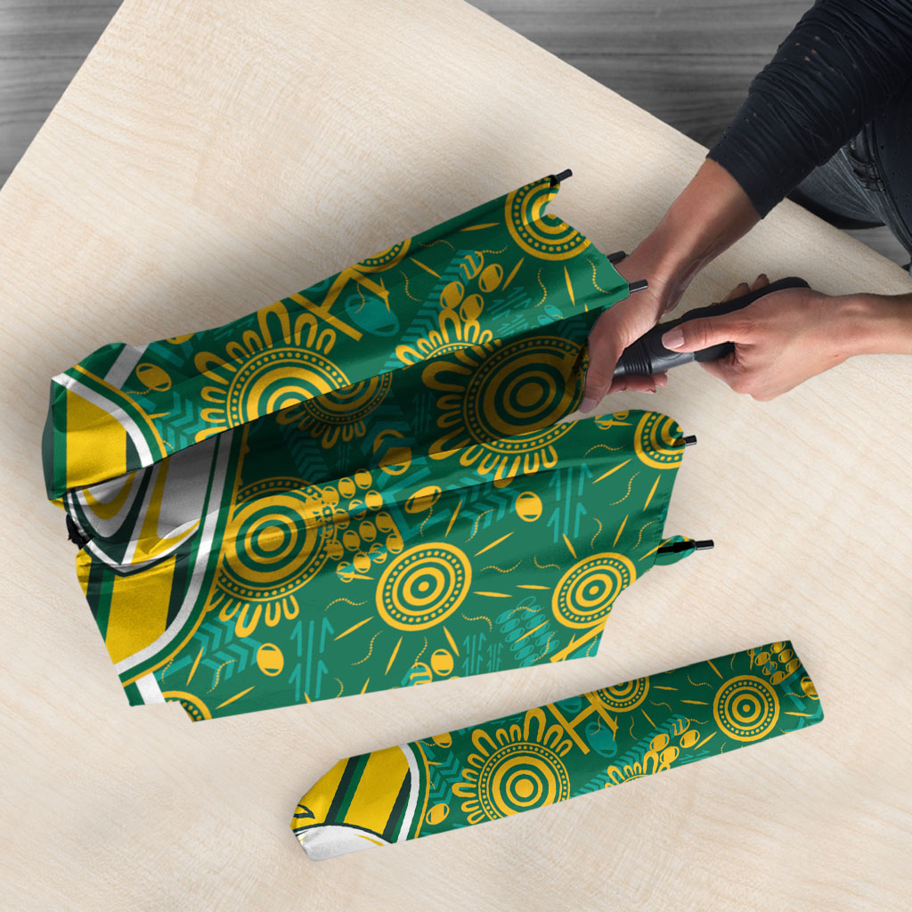 Australia Rugby Kangaroo Umbrella Green Gold Aboriginal Dot Geometry
