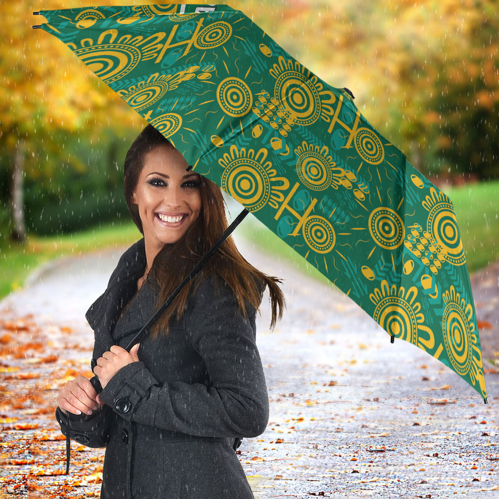 Australia Rugby Kangaroo Umbrella Green Gold Aboriginal Dot Geometry