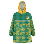 Australia Rugby Kangaroo Wearable Blanket Hoodie Green Gold Aboriginal Dot Geometry