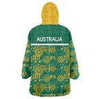 Australia Rugby Kangaroo Wearable Blanket Hoodie Green Gold Aboriginal Dot Geometry