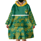 Australia Rugby Kangaroo Wearable Blanket Hoodie Green Gold Aboriginal Dot Geometry