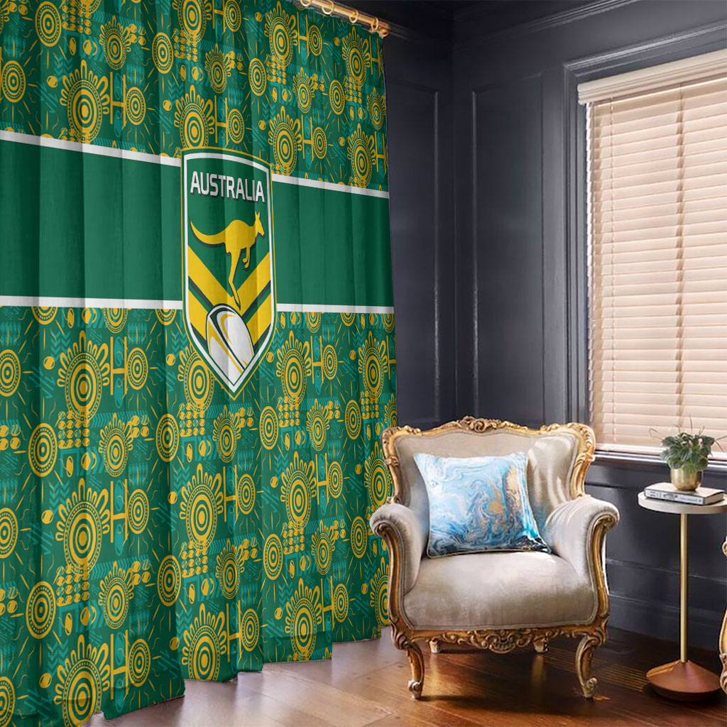 Australia Rugby Kangaroo Window Curtain Green Gold Aboriginal Dot Geometry