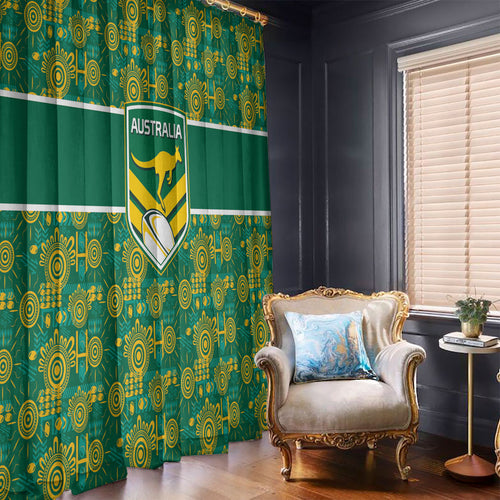 Australia Rugby Kangaroo Window Curtain Green Gold Aboriginal Dot Geometry