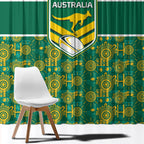 Australia Rugby Kangaroo Window Curtain Green Gold Aboriginal Dot Geometry
