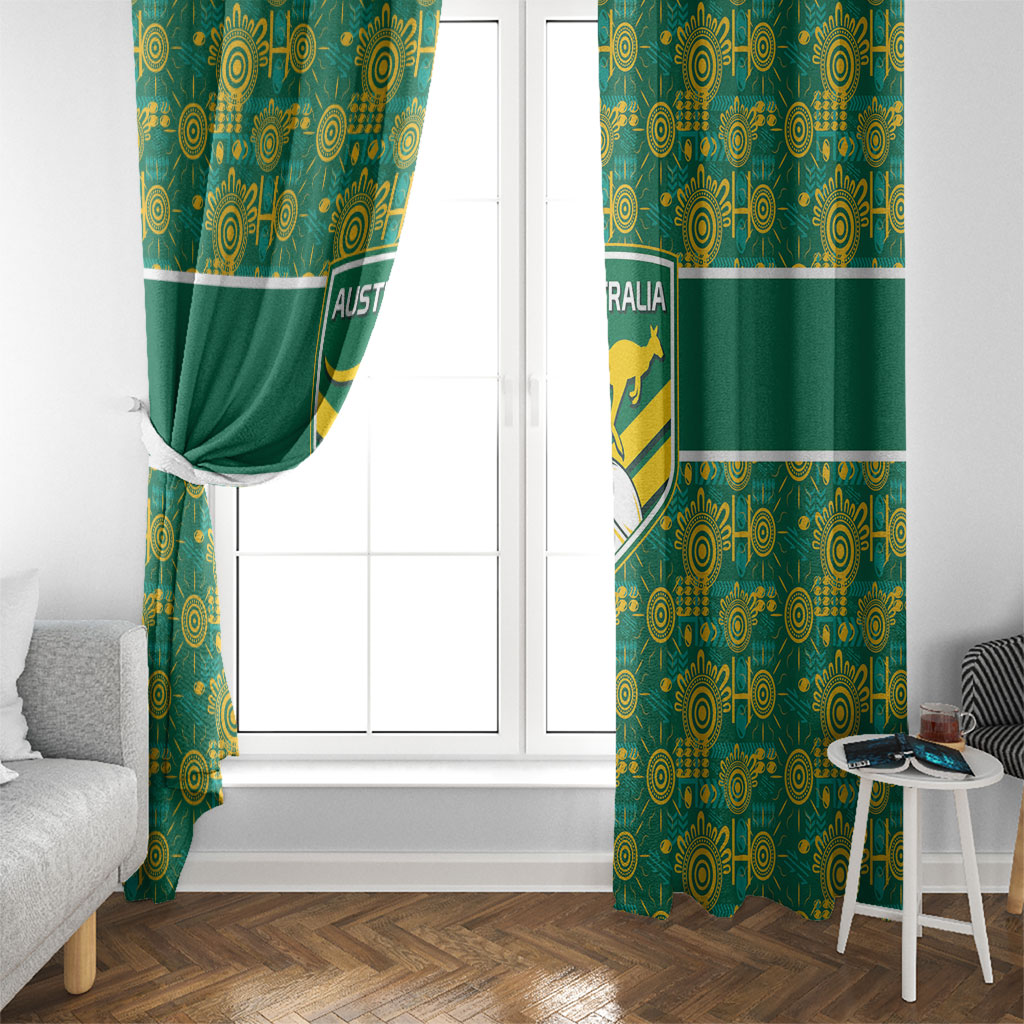 Australia Rugby Kangaroo Window Curtain Green Gold Aboriginal Dot Geometry