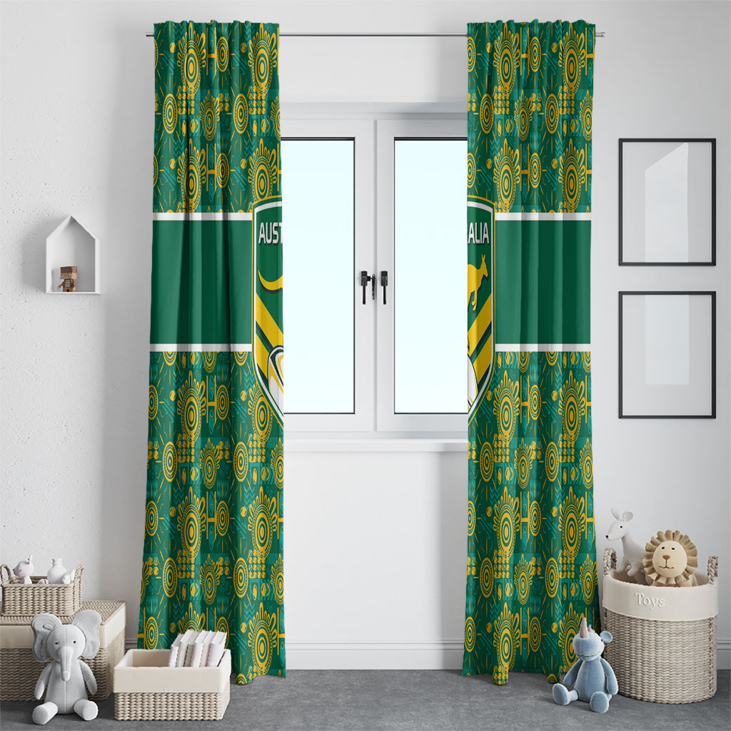 Australia Rugby Kangaroo Window Curtain Green Gold Aboriginal Dot Geometry