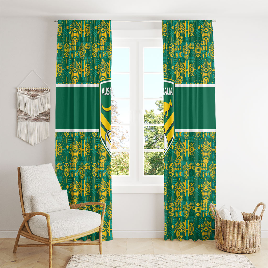 Australia Rugby Kangaroo Window Curtain Green Gold Aboriginal Dot Geometry