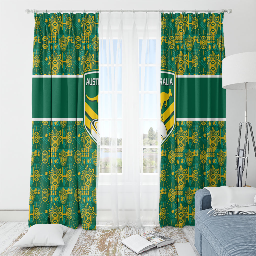 Australia Rugby Kangaroo Window Curtain Green Gold Aboriginal Dot Geometry