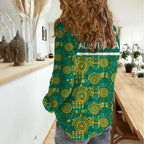 Australia Rugby Kangaroo Women Casual Shirt Green Gold Aboriginal Dot Geometry