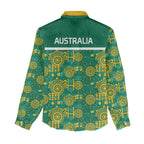 Australia Rugby Kangaroo Women Casual Shirt Green Gold Aboriginal Dot Geometry