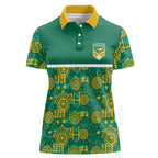 Australia Rugby Kangaroo Women Polo Shirt Green Gold Aboriginal Dot Geometry