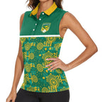 Australia Rugby Kangaroo Women Sleeveless Polo Shirt Green Gold Aboriginal Dot Geometry