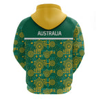Australia Rugby Kangaroo Zip Hoodie Green Gold Aboriginal Dot Geometry