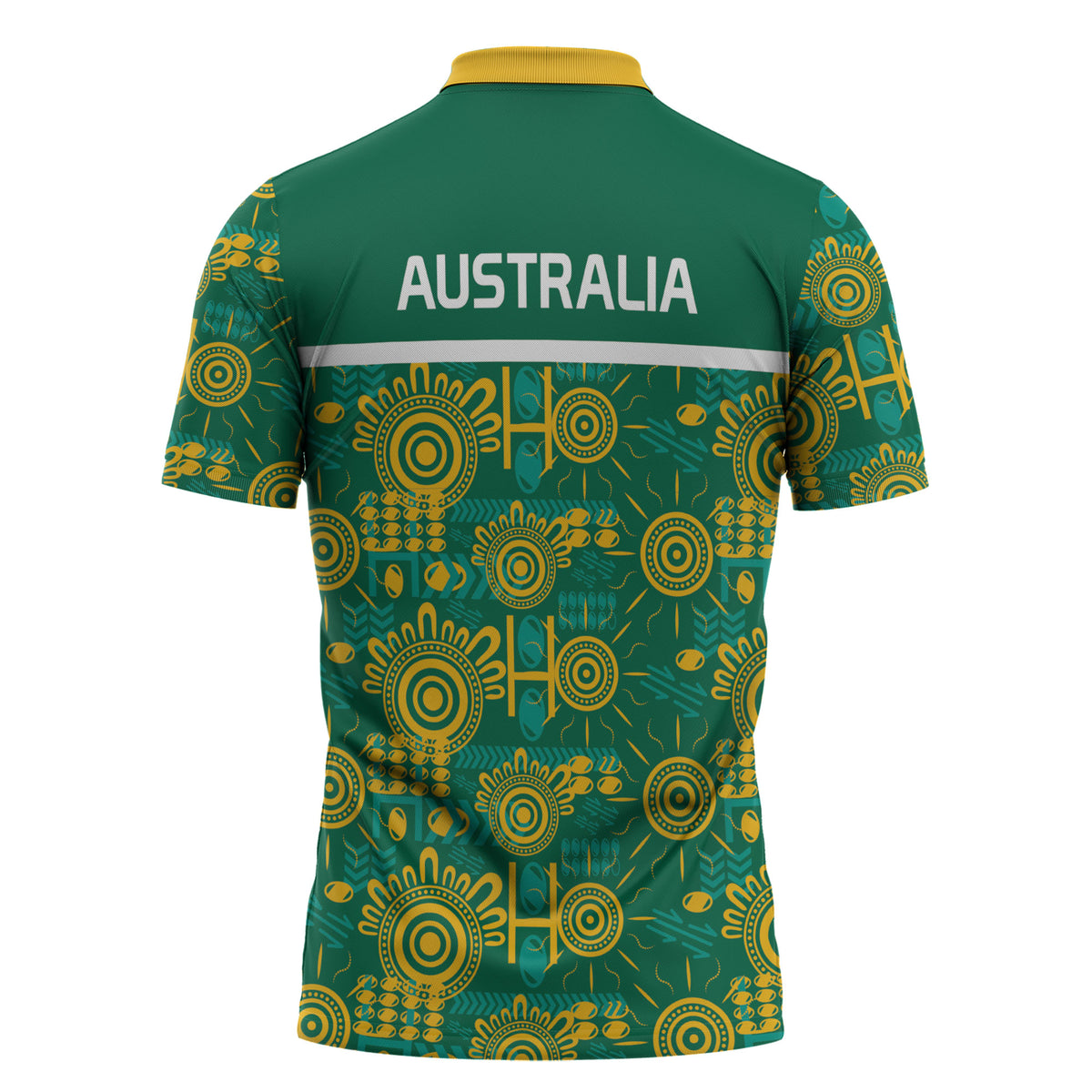 Australia Rugby Kangaroo Zipper Polo Shirt Green Gold Aboriginal Dot Geometry