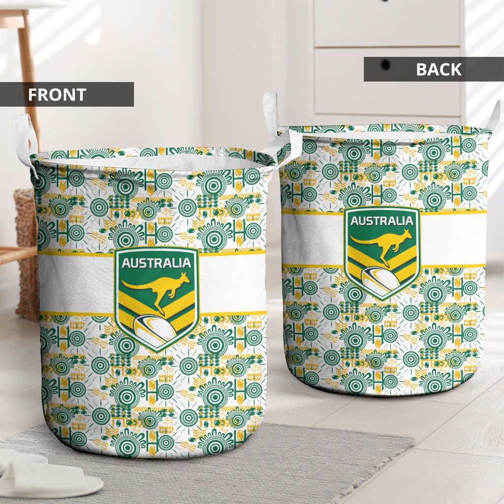 Australia Rugby Kangaroo Laundry Basket White Aboriginal Dot Geometry