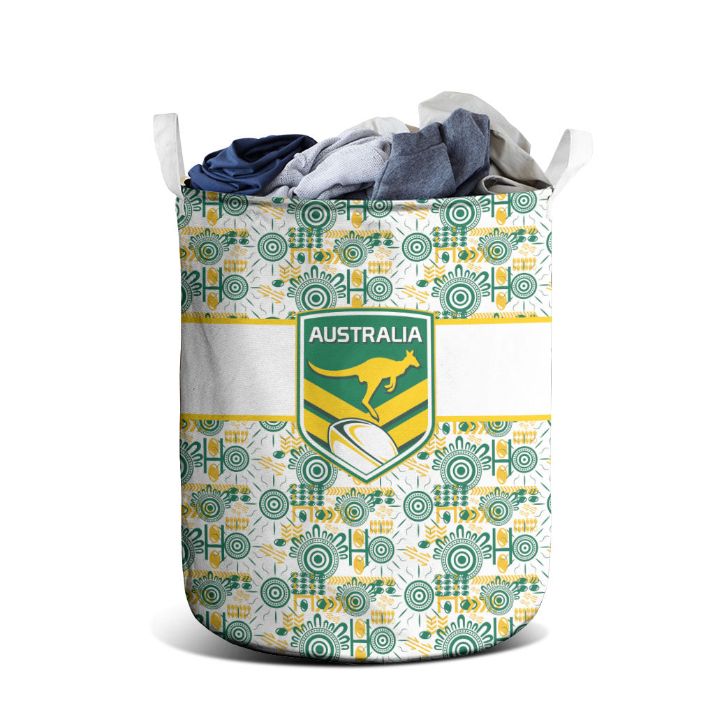 Australia Rugby Kangaroo Laundry Basket White Aboriginal Dot Geometry