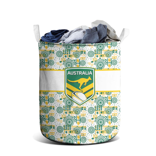 Australia Rugby Kangaroo Laundry Basket White Aboriginal Dot Geometry