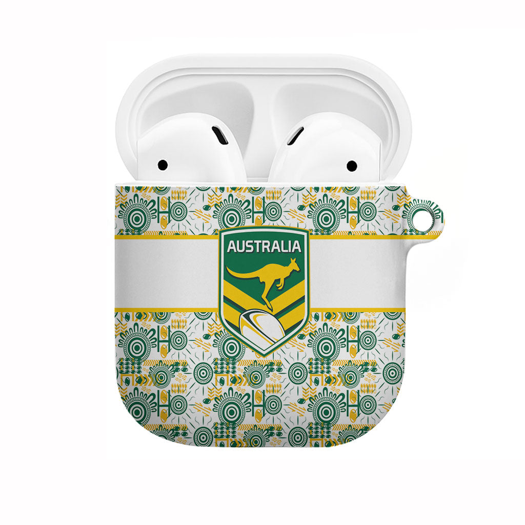 Australia Rugby Kangaroo AirPods Case White Aboriginal Dot Geometry