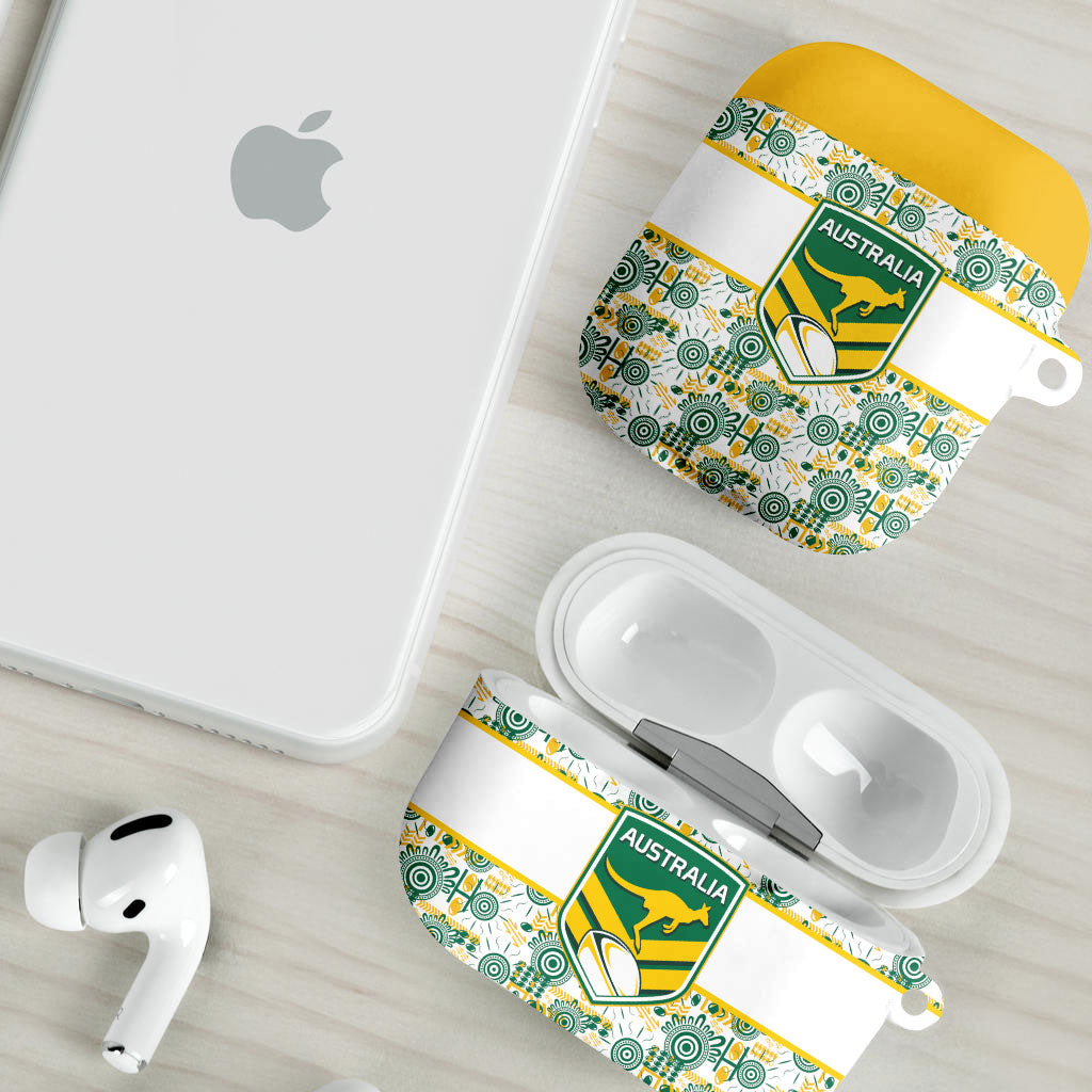Australia Rugby Kangaroo AirPods Case White Aboriginal Dot Geometry