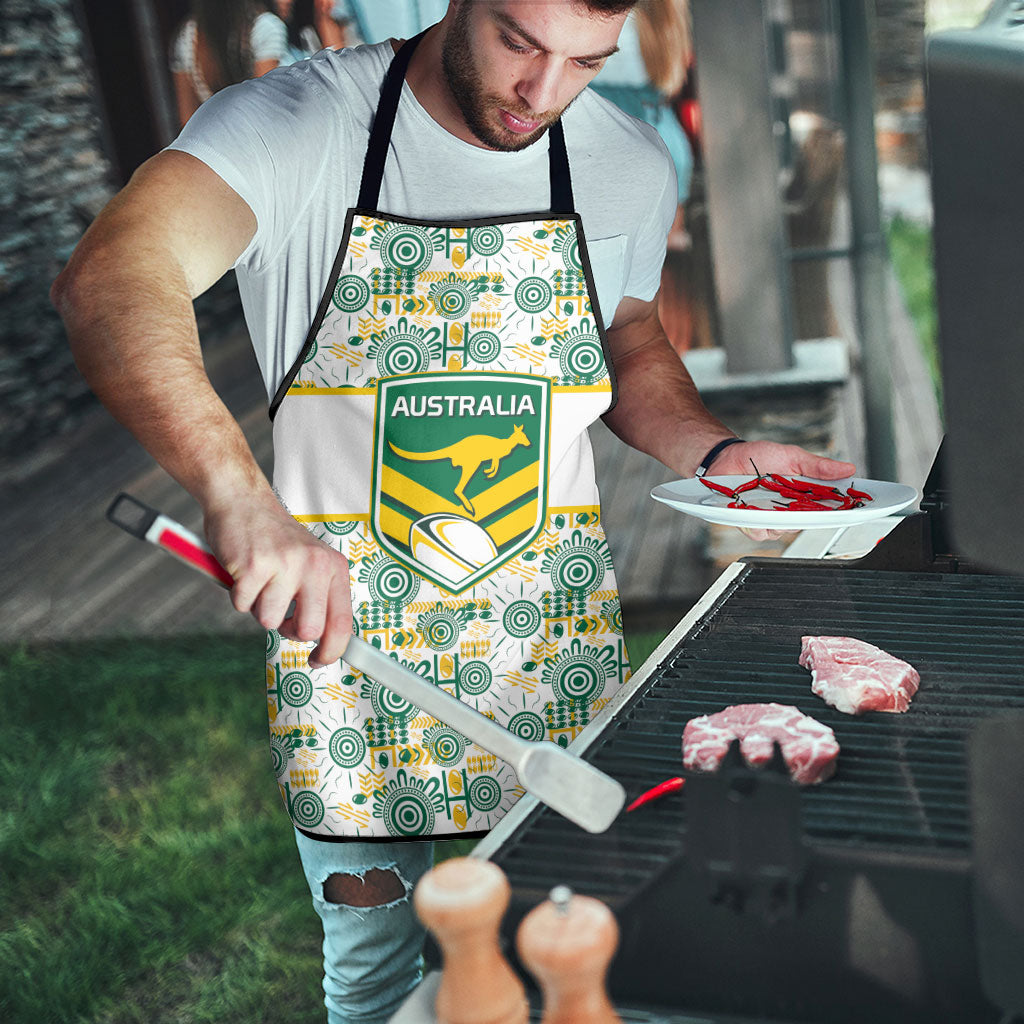Australia Rugby Kangaroo Apron White Aboriginal Dot Geometry
