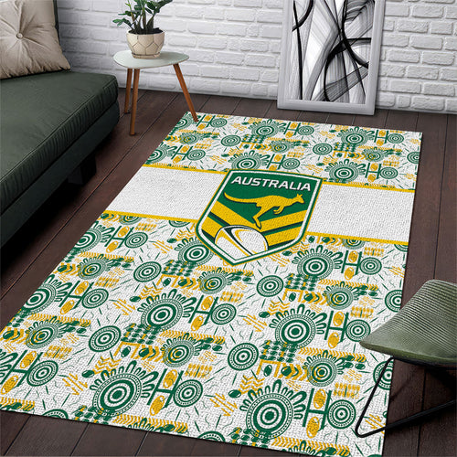 Australia Rugby Kangaroo Area Rug White Aboriginal Dot Geometry