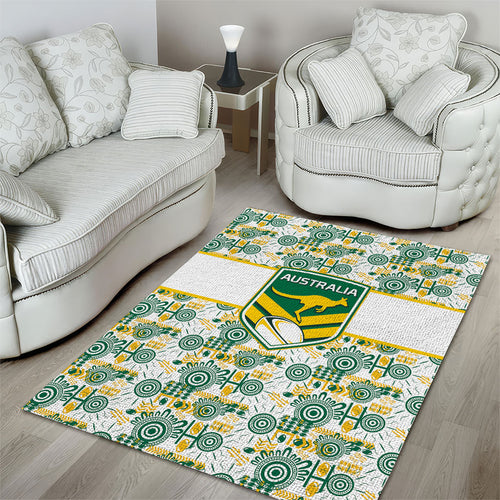 Australia Rugby Kangaroo Area Rug White Aboriginal Dot Geometry
