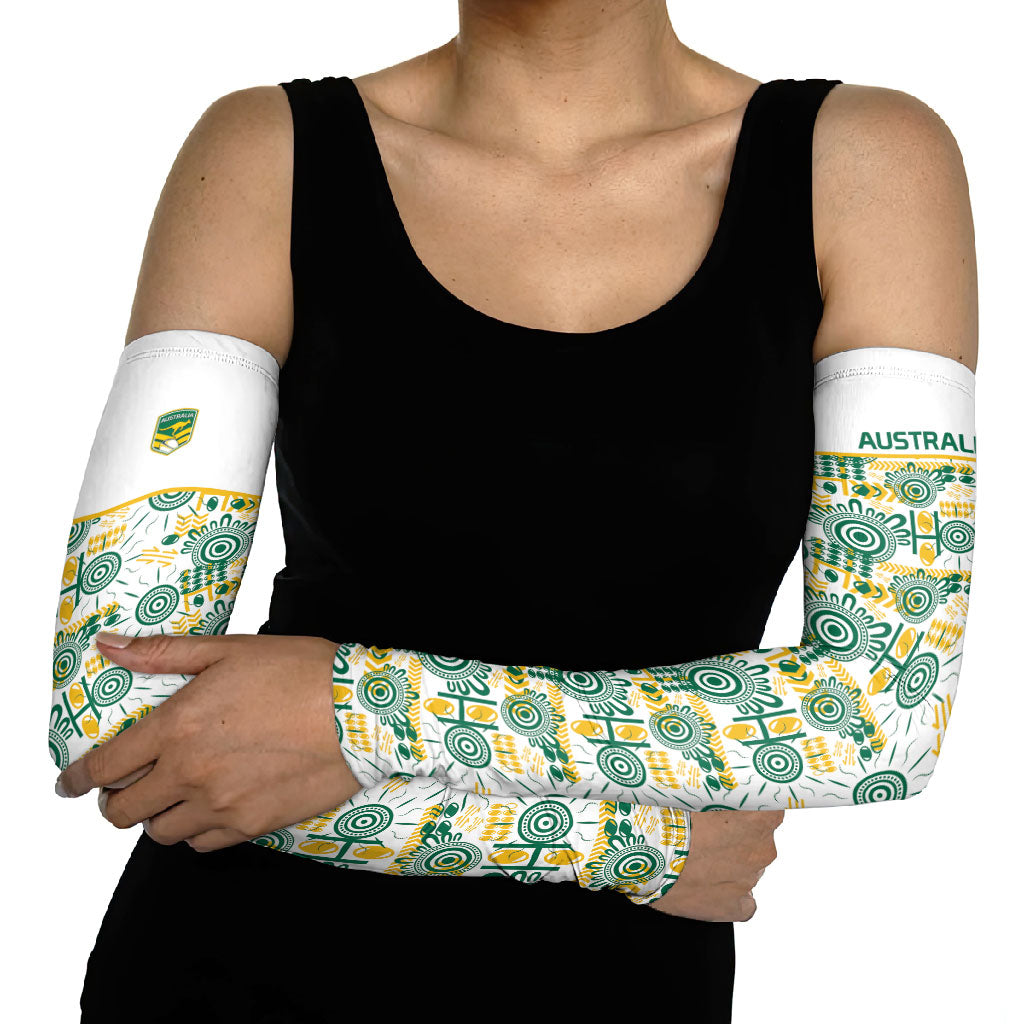 Australia Rugby Kangaroo Arm Sleeves White Aboriginal Dot Geometry