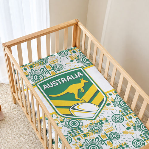 Australia Rugby Kangaroo Baby Bed Cover White Aboriginal Dot Geometry