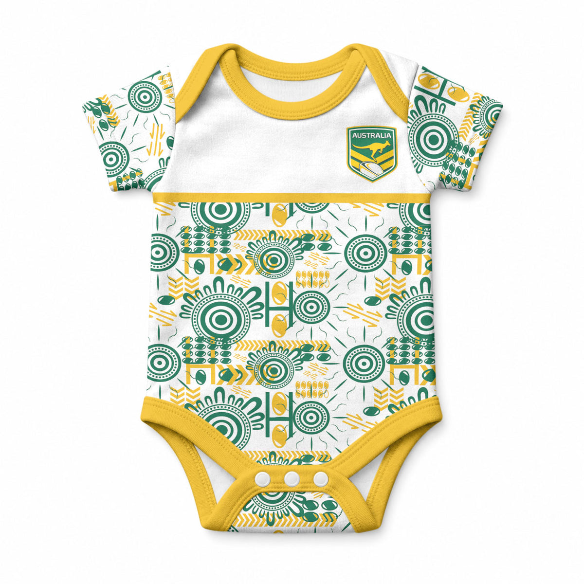 Australia Rugby Kangaroo Baby Onesie White Aboriginal Dot Geometry