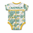 Australia Rugby Kangaroo Baby Onesie White Aboriginal Dot Geometry