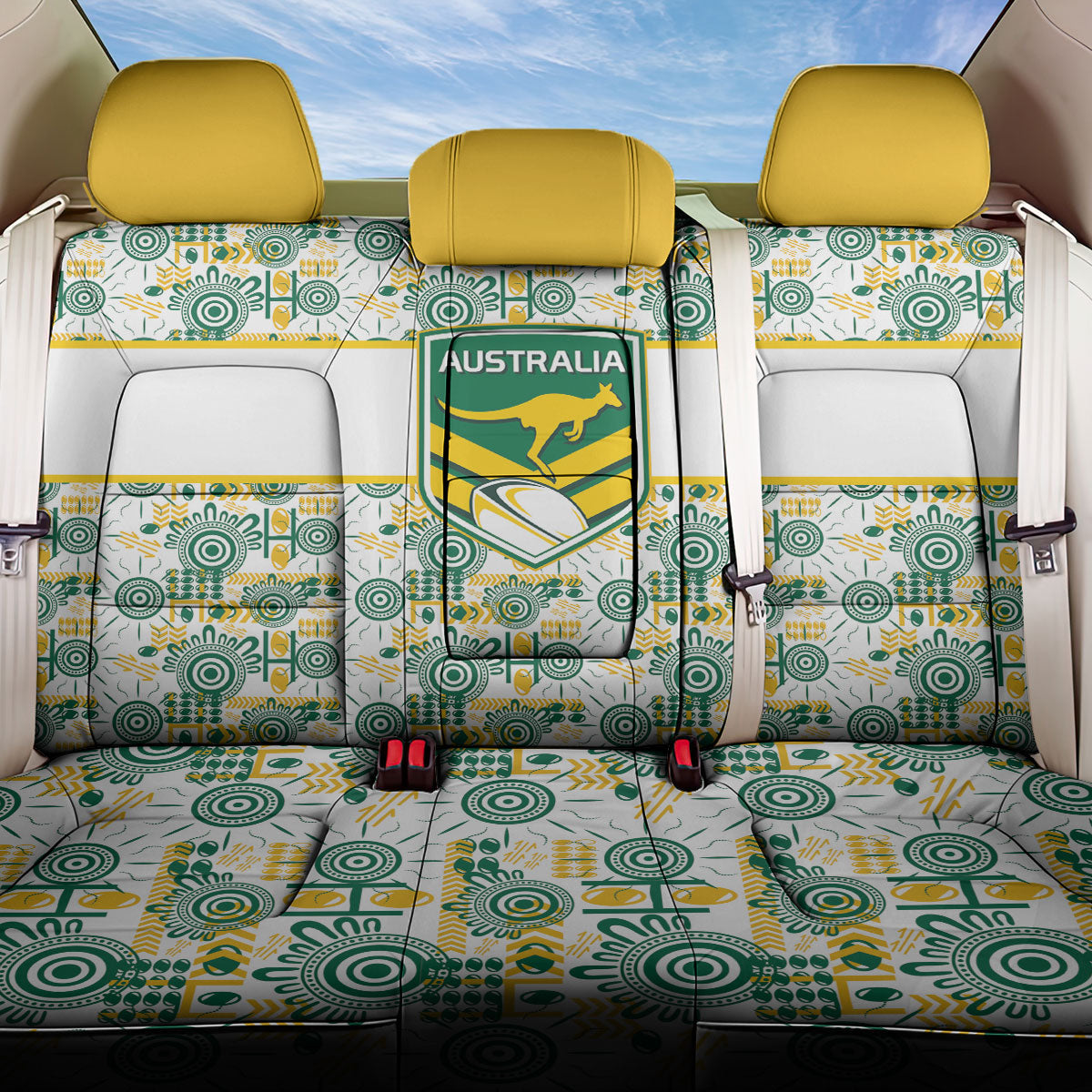Australia Rugby Kangaroo Back Car Seat Cover White Aboriginal Dot Geometry
