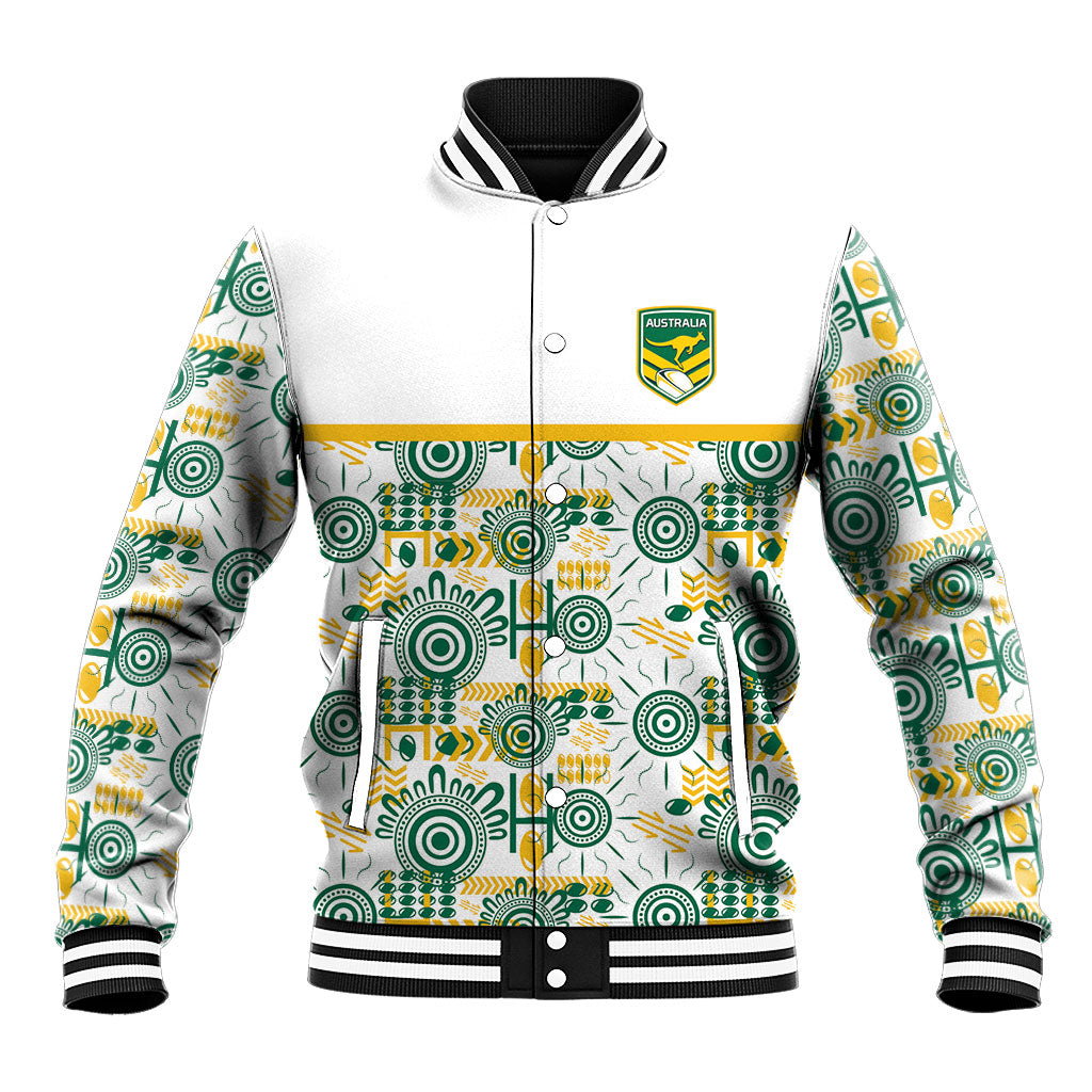 Australia Rugby Kangaroo Baseball Jacket White Aboriginal Dot Geometry