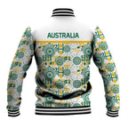 Australia Rugby Kangaroo Baseball Jacket White Aboriginal Dot Geometry
