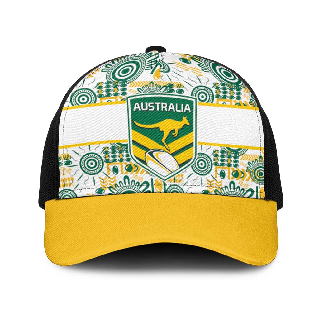 Australia Rugby Kangaroo Baseball Net Cap White Aboriginal Dot Geometry
