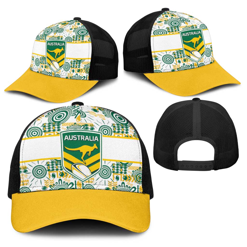 Australia Rugby Kangaroo Baseball Net Cap White Aboriginal Dot Geometry