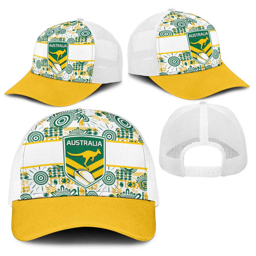 Australia Rugby Kangaroo Baseball Net Cap White Aboriginal Dot Geometry