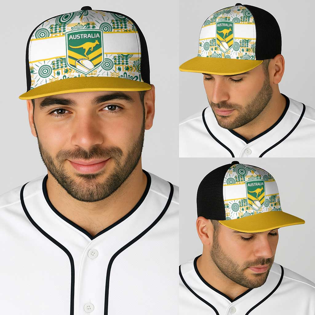 Australia Rugby Kangaroo Baseball Net Cap White Aboriginal Dot Geometry