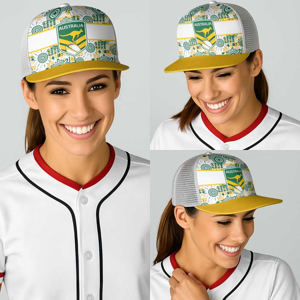 Australia Rugby Kangaroo Baseball Net Cap White Aboriginal Dot Geometry