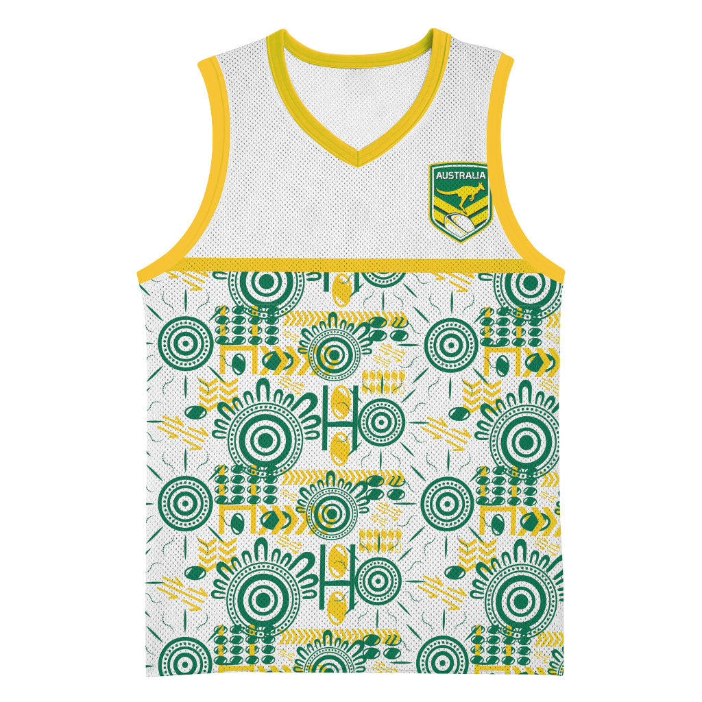 Australia Rugby Kangaroo Basketball Jersey White Aboriginal Dot Geometry