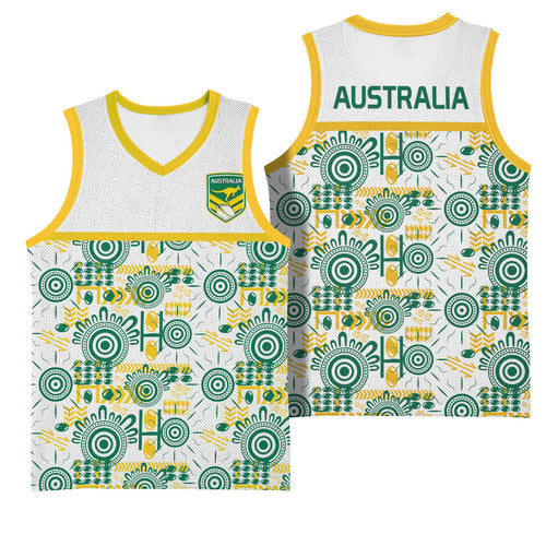 Australia Rugby Kangaroo Basketball Jersey White Aboriginal Dot Geometry