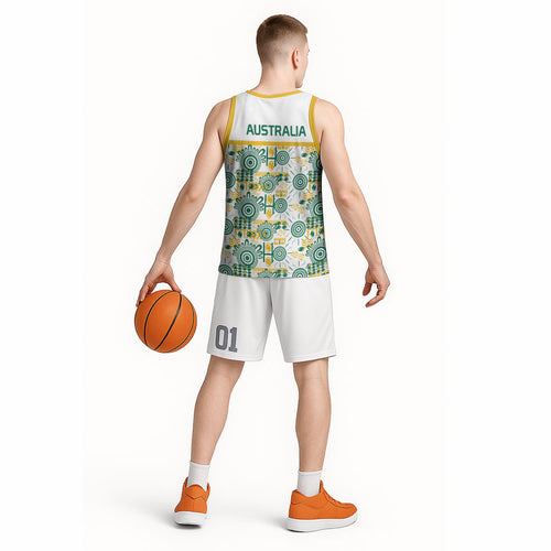Australia Rugby Kangaroo Basketball Jersey White Aboriginal Dot Geometry