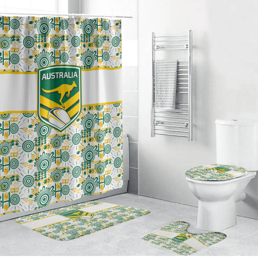 Australia Rugby Kangaroo Bathroom Set White Aboriginal Dot Geometry